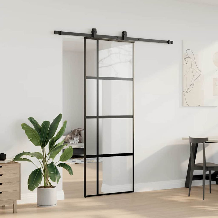 VidaXL porte coulissante avec ferrures 76x205 cm verre trempé noir