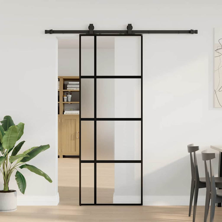 VidaXL porte coulissante avec ferrures 76x205 cm verre trempé noir