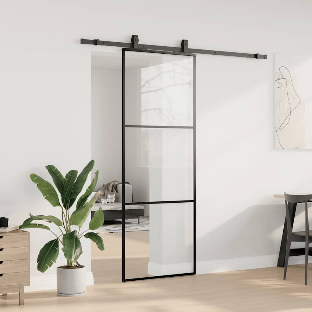 VidaXL porte coulissante avec jeu de ferrures 76x205 cm verre ESG noir