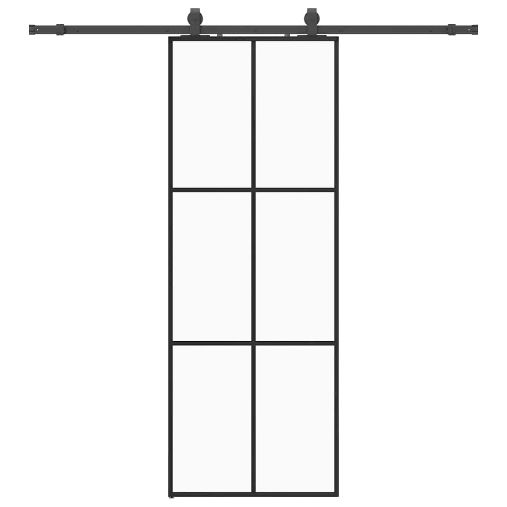VidaXL porte coulissante avec jeu de ferrures 76x205 cm verre ESG noir