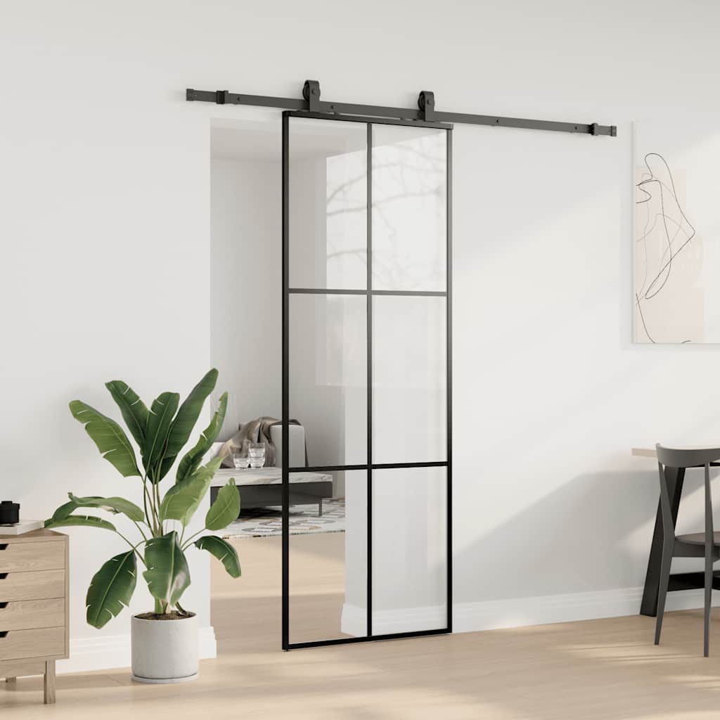 VidaXL porte coulissante avec jeu de ferrures 76x205 cm verre ESG noir