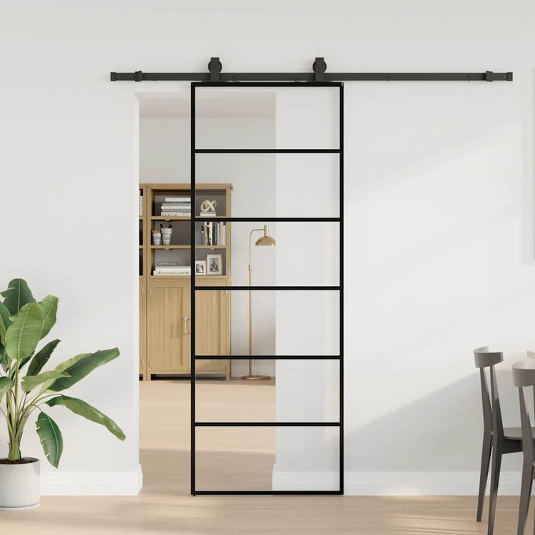 VidaXL porte coulissante avec jeu de ferrures 76x205 cm verre ESG noir