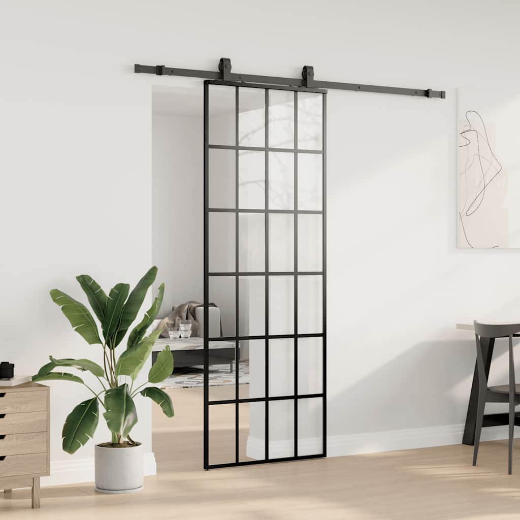 VidaXL porte coulissante avec jeu de ferrures 76x205 cm verre ESG noir
