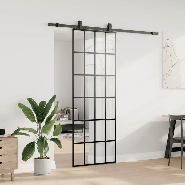 VidaXL porte coulissante avec jeu de ferrures 76x205 cm verre ESG noir