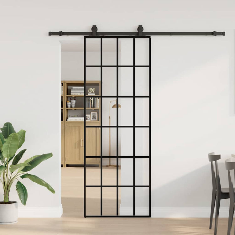 VidaXL porte coulissante avec jeu de ferrures 76x205 cm verre ESG noir