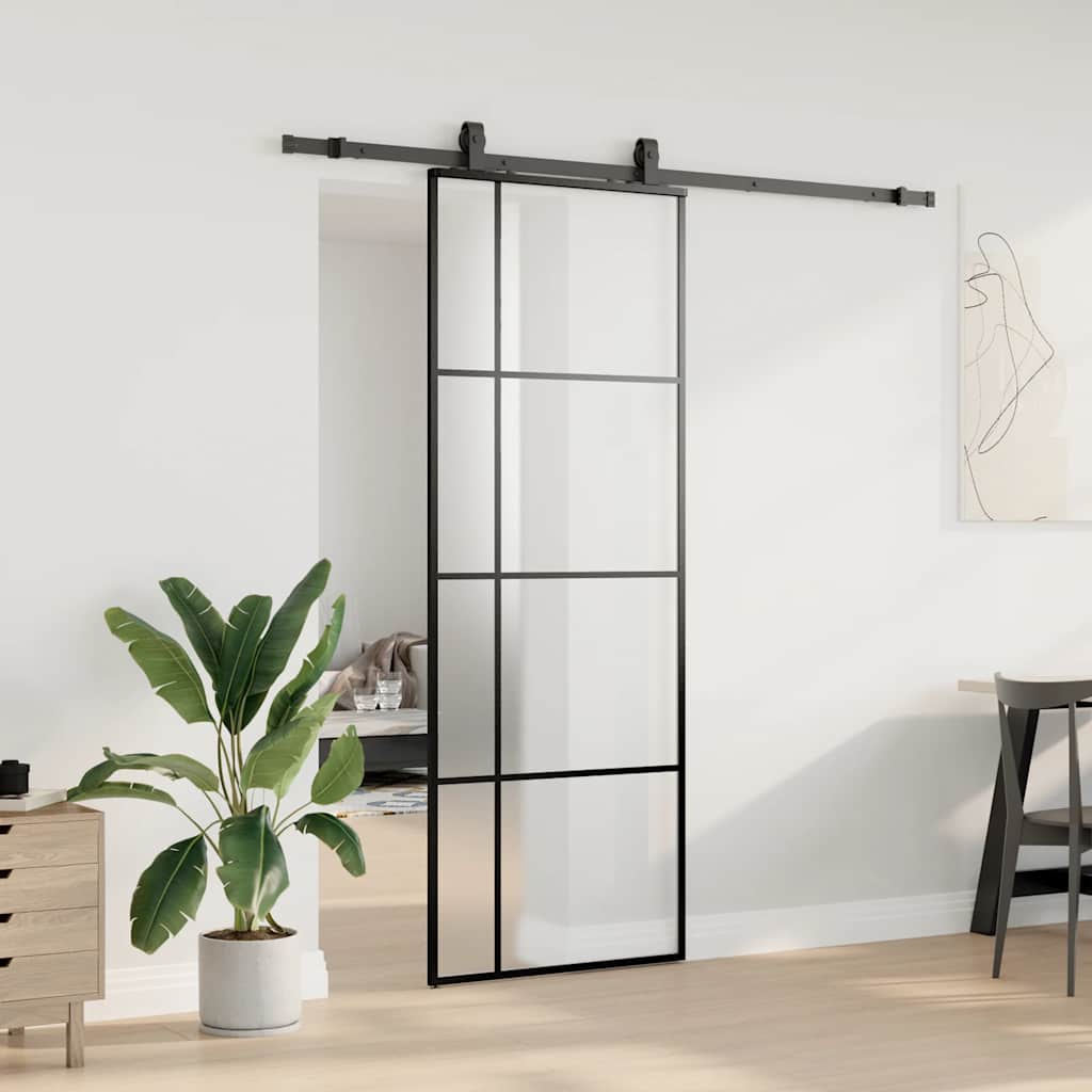 VidaXL porte coulissante avec jeu de ferrures 76x205 cm verre ESG noir