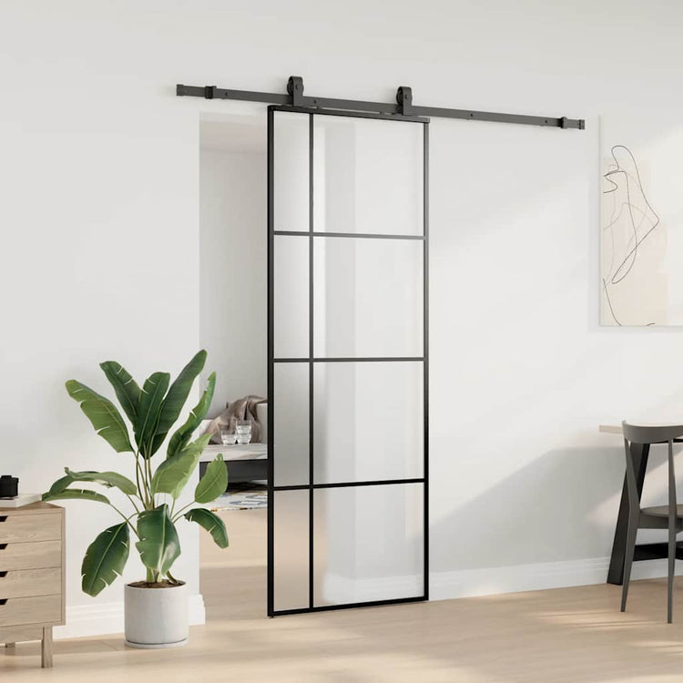 VidaXL porte coulissante avec jeu de ferrures 76x205 cm verre ESG noir