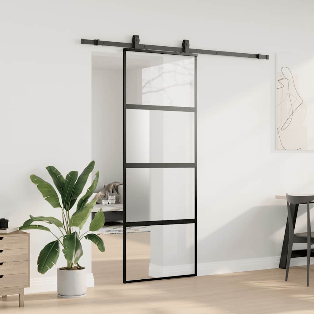 VidaXL porte coulissante avec ferrures 76x205 cm verre trempé noir