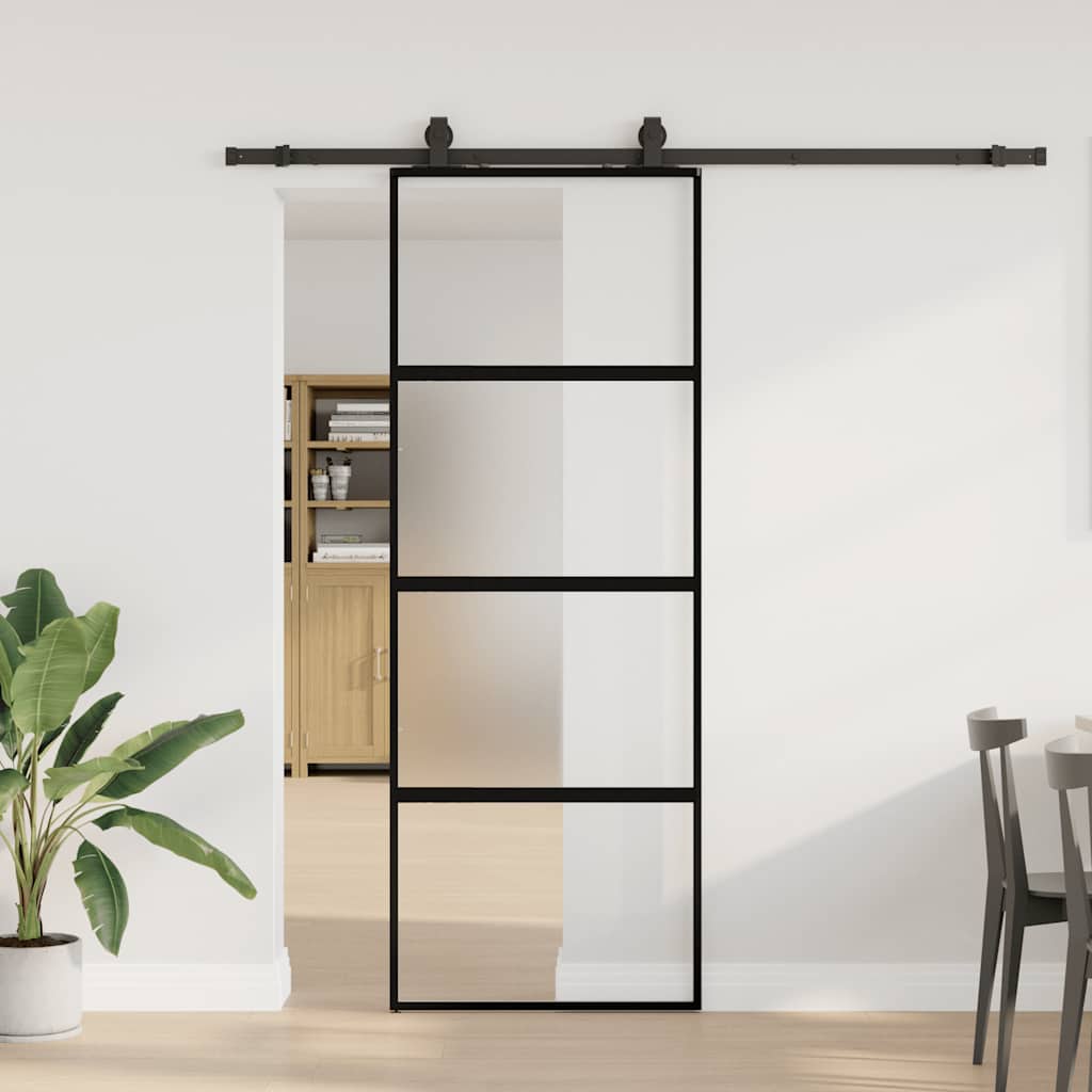 VidaXL porte coulissante avec ferrures 76x205 cm verre trempé noir