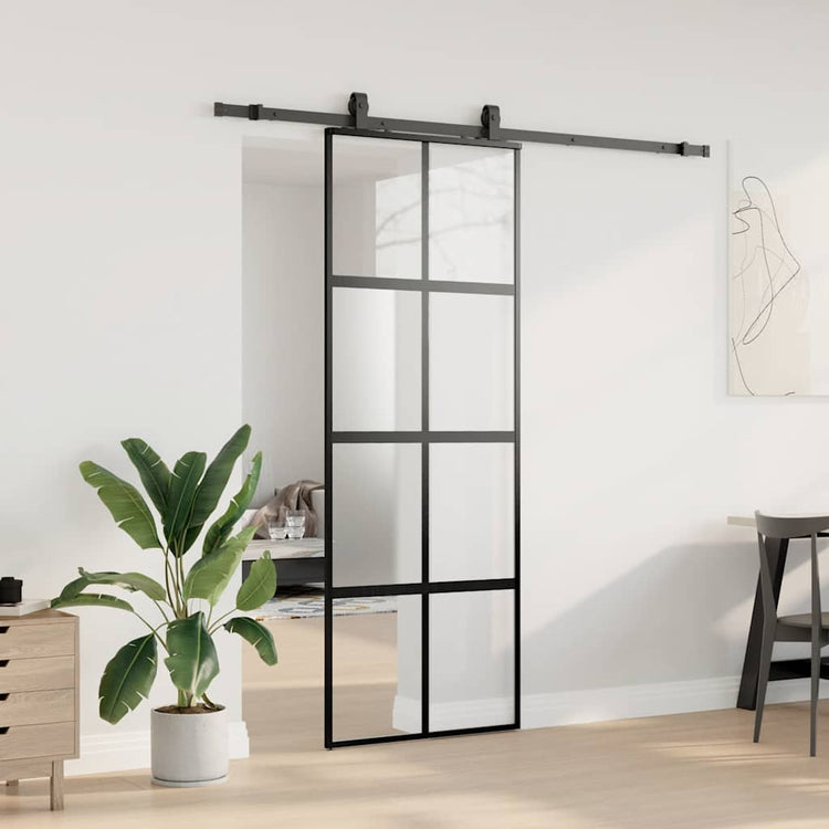 VidaXL porte coulissante avec ferrures 76x205 cm verre trempé noir