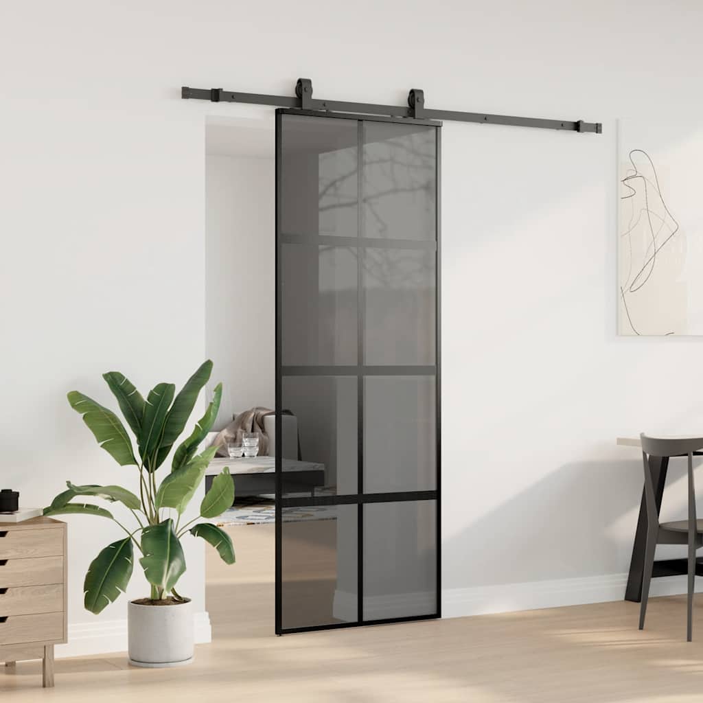 VidaXL porte coulissante avec ferrures 76x205 cm verre trempé noir