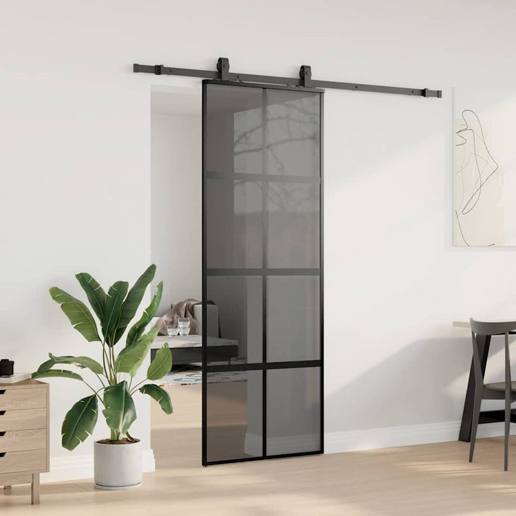 VidaXL porte coulissante avec ferrures 76x205 cm verre trempé noir