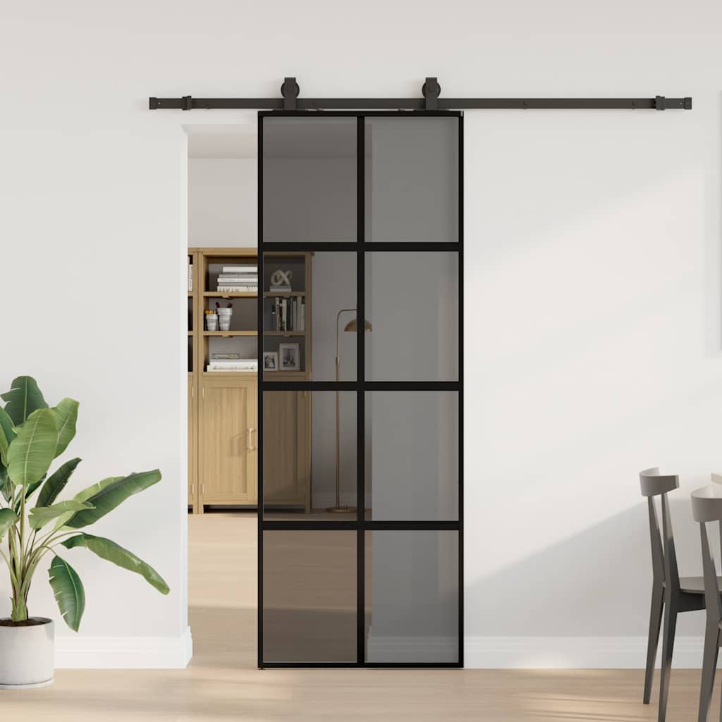 VidaXL porte coulissante avec ferrures 76x205 cm verre trempé noir