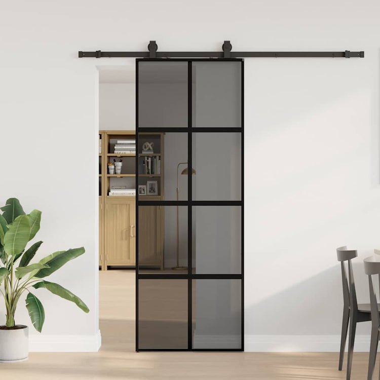 VidaXL porte coulissante avec ferrures 76x205 cm verre trempé noir