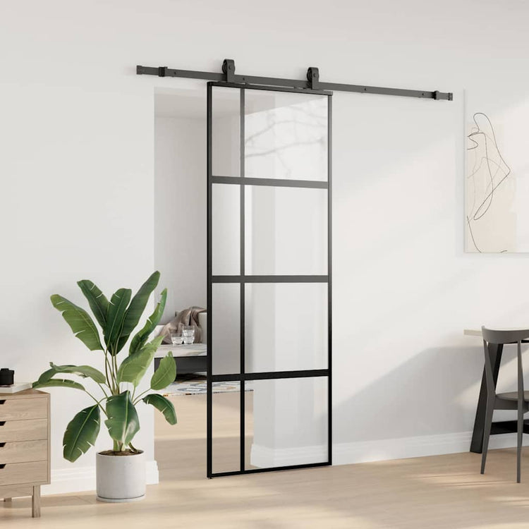 VidaXL porte coulissante avec ferrures 76x205 cm verre trempé noir