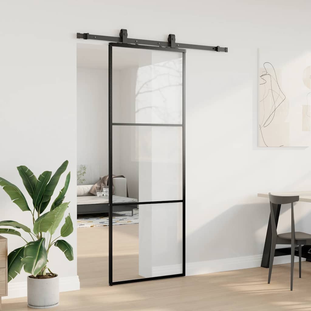 VidaXL porte coulissante avec jeu de ferrures 76x205 cm verre ESG noir