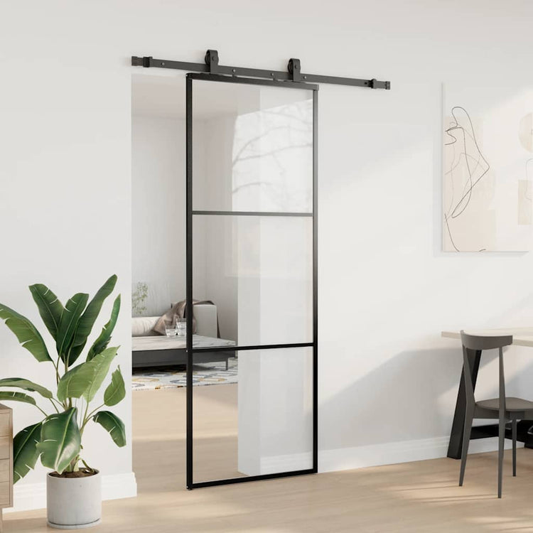 VidaXL porte coulissante avec jeu de ferrures 76x205 cm verre ESG noir