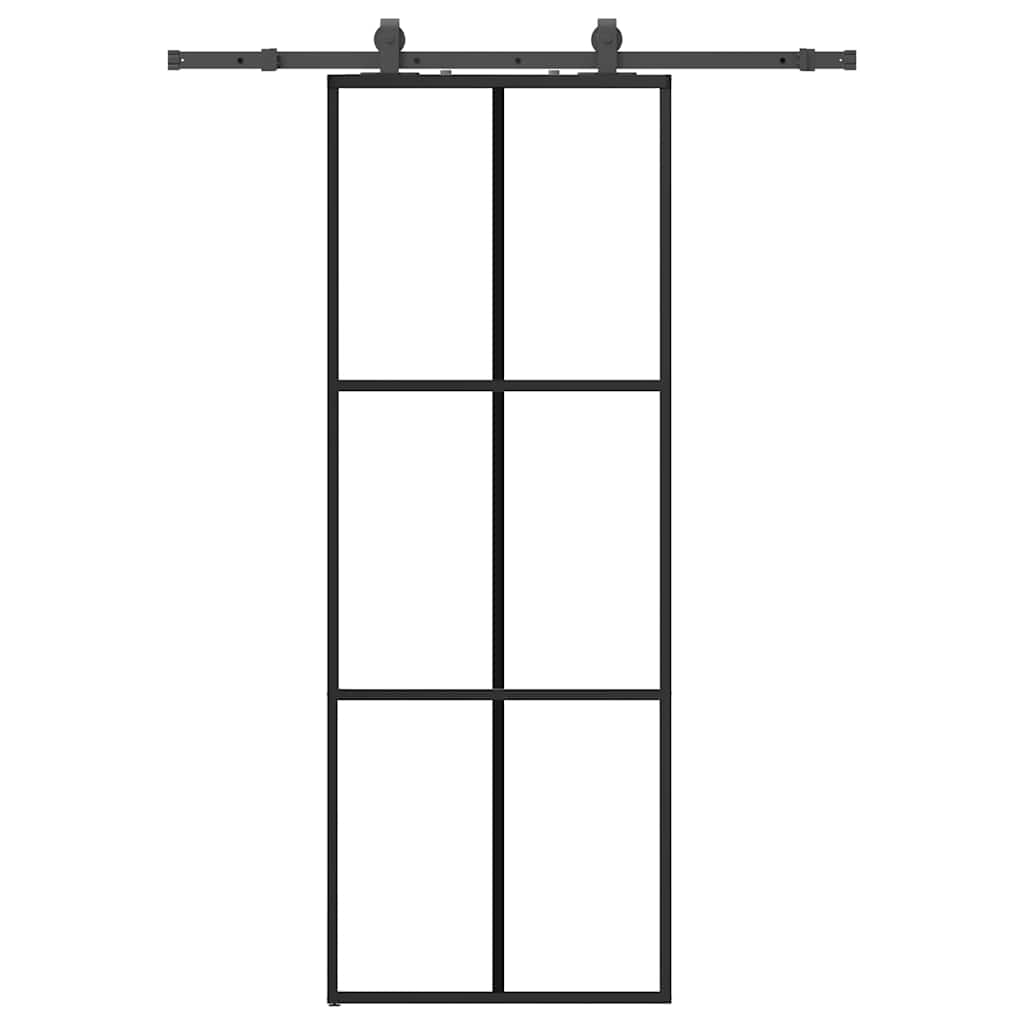 VidaXL porte coulissante avec jeu de ferrures 76x205 cm verre ESG noir