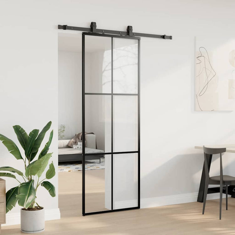 VidaXL porte coulissante avec jeu de ferrures 76x205 cm verre ESG noir