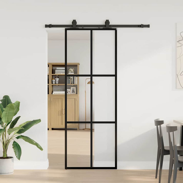 VidaXL porte coulissante avec jeu de ferrures 76x205 cm verre ESG noir