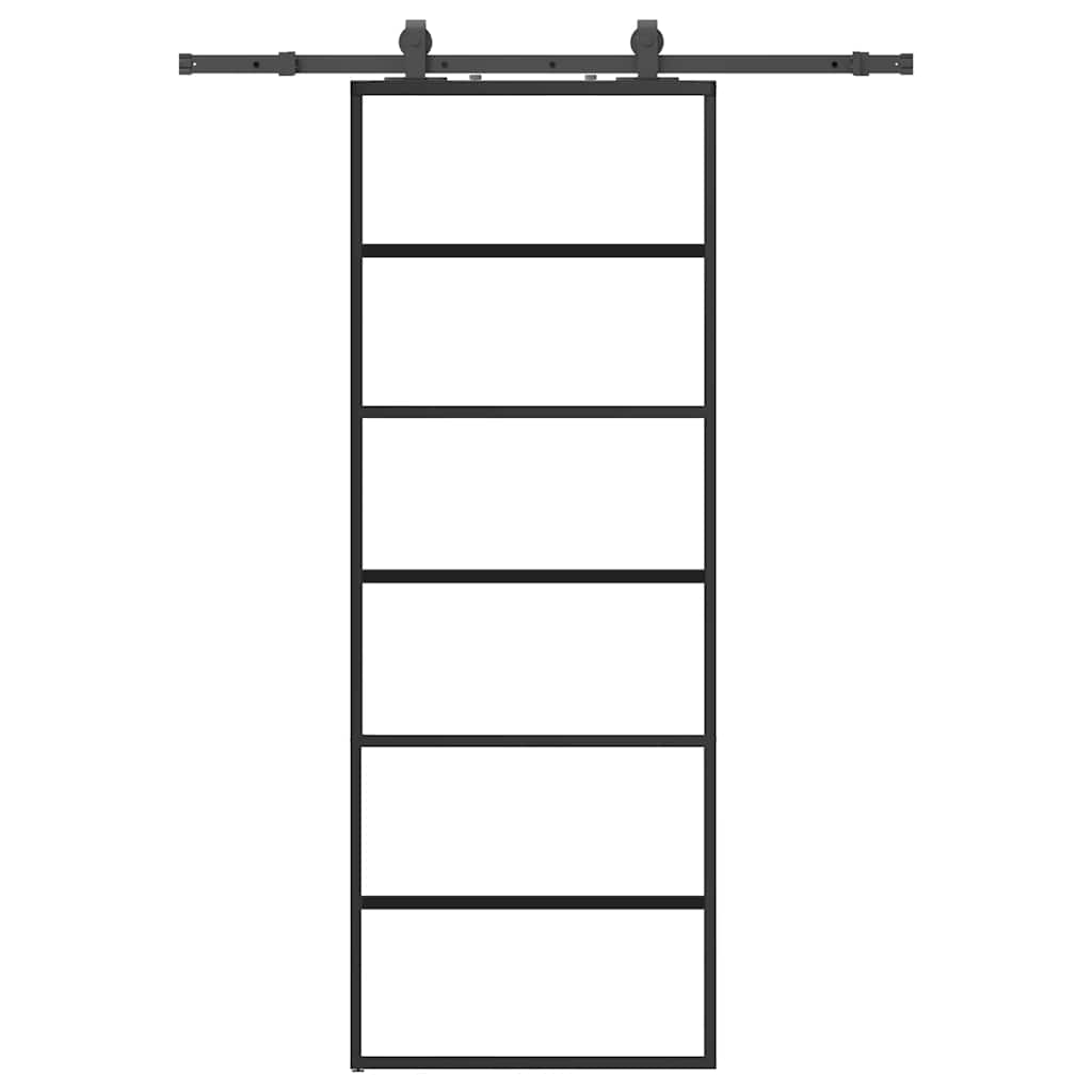 VidaXL porte coulissante avec jeu de ferrures 76x205 cm verre ESG noir