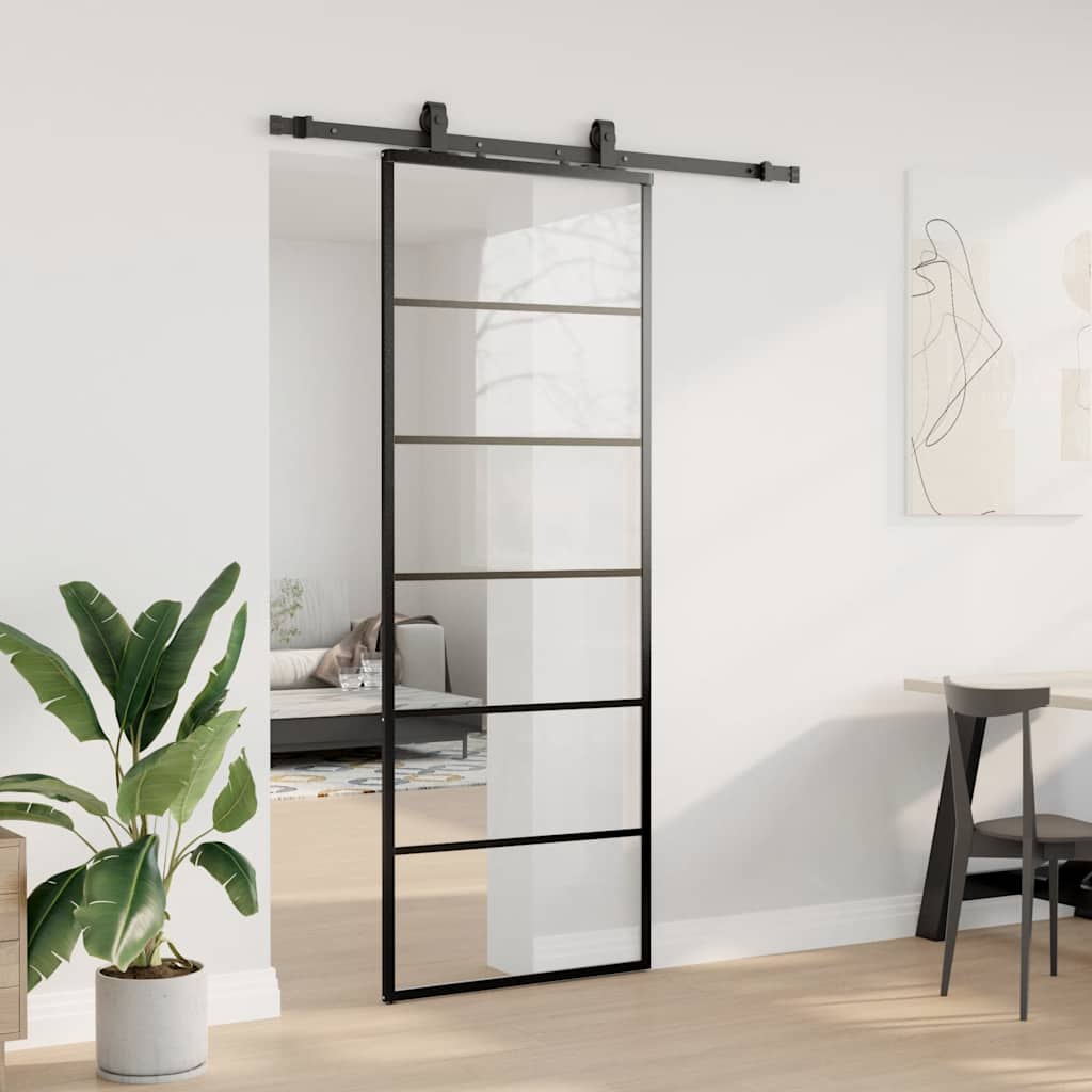 VidaXL porte coulissante avec jeu de ferrures 76x205 cm verre ESG noir