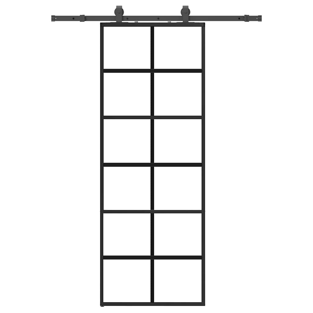 VidaXL porte coulissante avec jeu de ferrures 76x205 cm verre ESG noir
