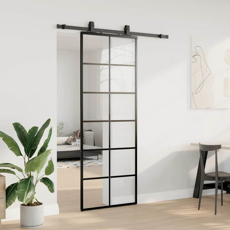 VidaXL porte coulissante avec jeu de ferrures 76x205 cm verre ESG noir