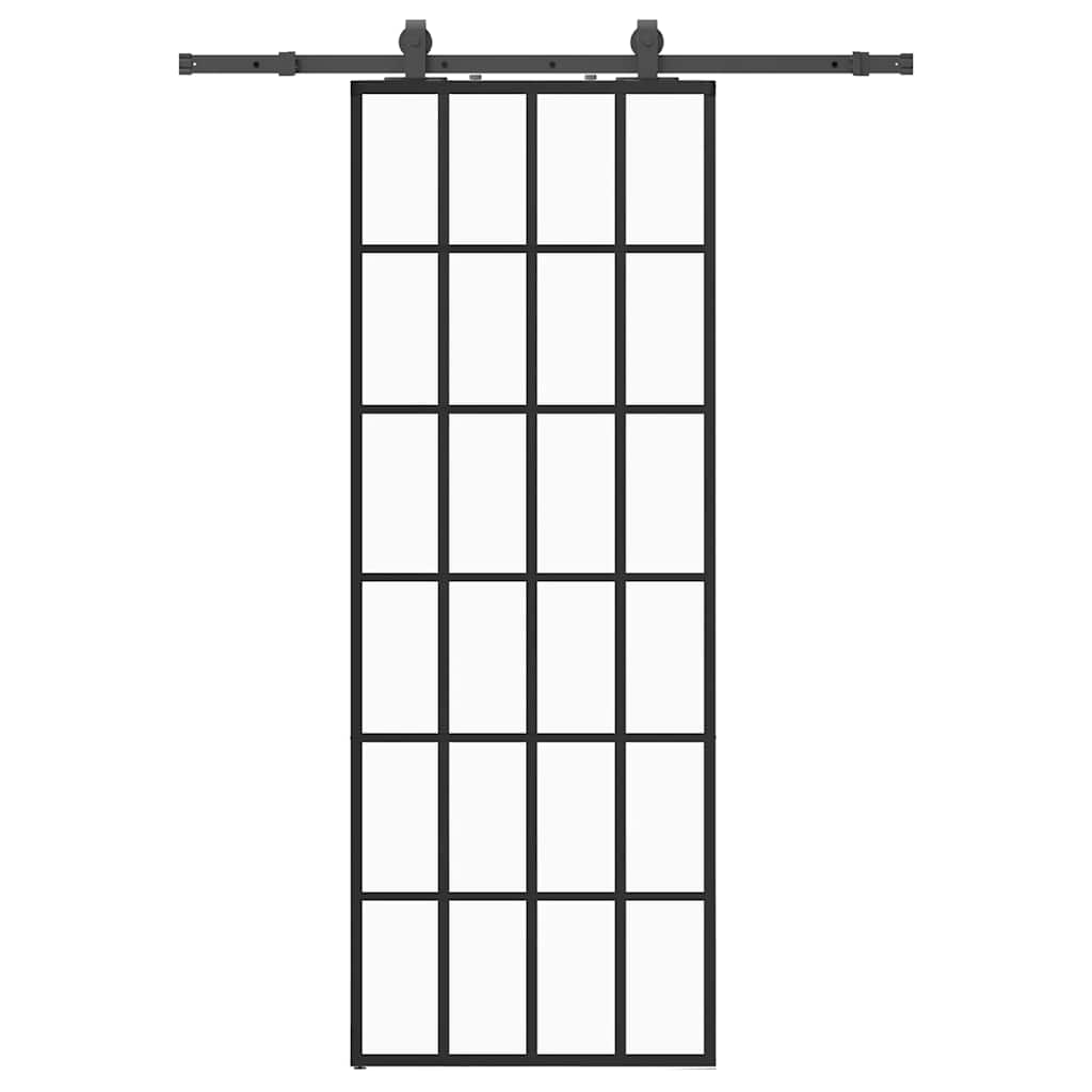 VidaXL porte coulissante avec jeu de ferrures 76x205 cm verre ESG noir