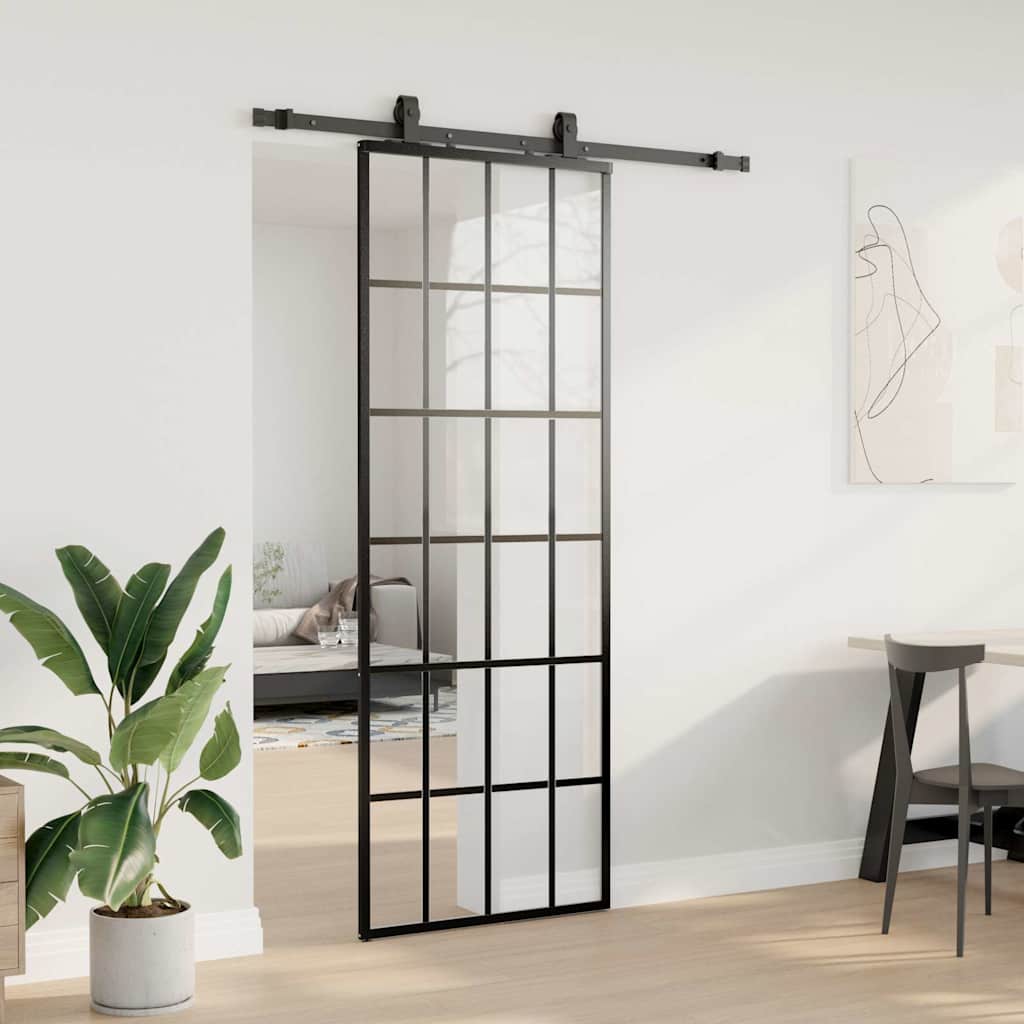 VidaXL porte coulissante avec jeu de ferrures 76x205 cm verre ESG noir