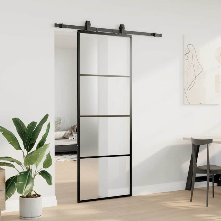 VidaXL porte coulissante avec jeu de ferrures 76x205 cm verre ESG noir