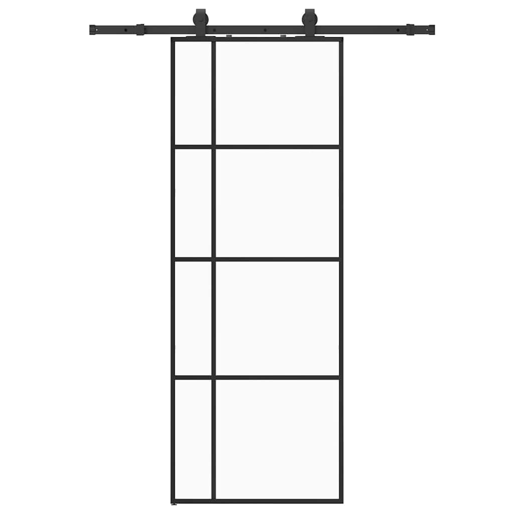 VidaXL porte coulissante avec jeu de ferrures 76x205 cm verre ESG noir