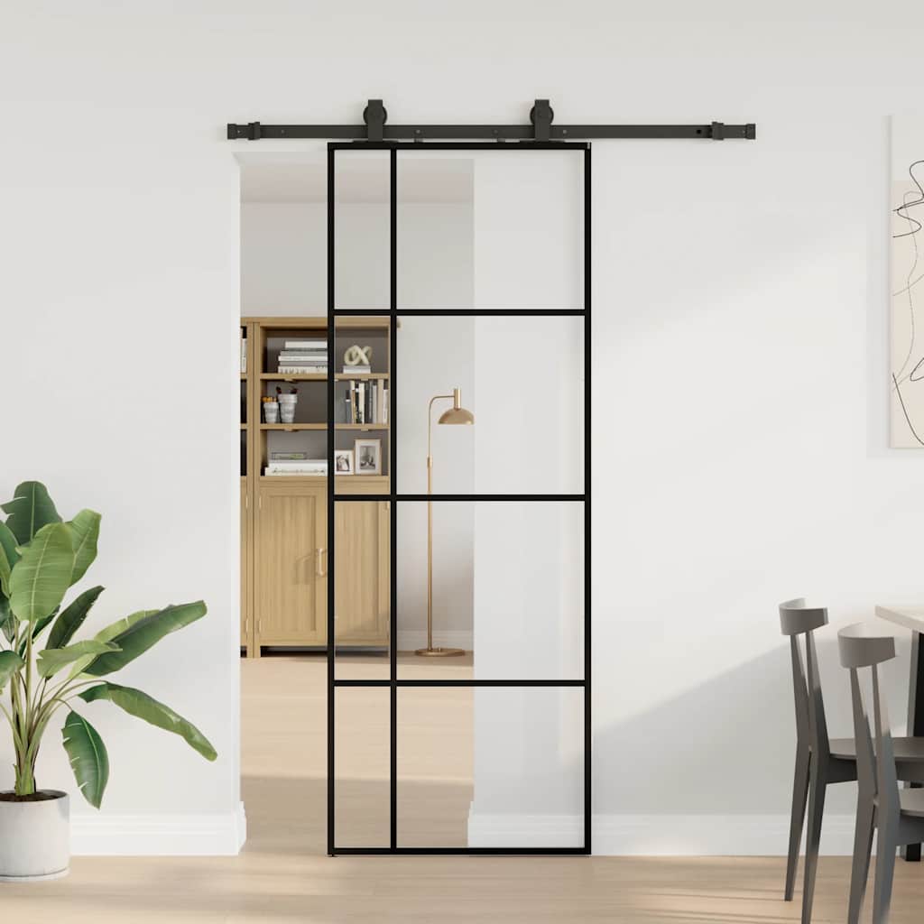 VidaXL porte coulissante avec jeu de ferrures 76x205 cm verre ESG noir