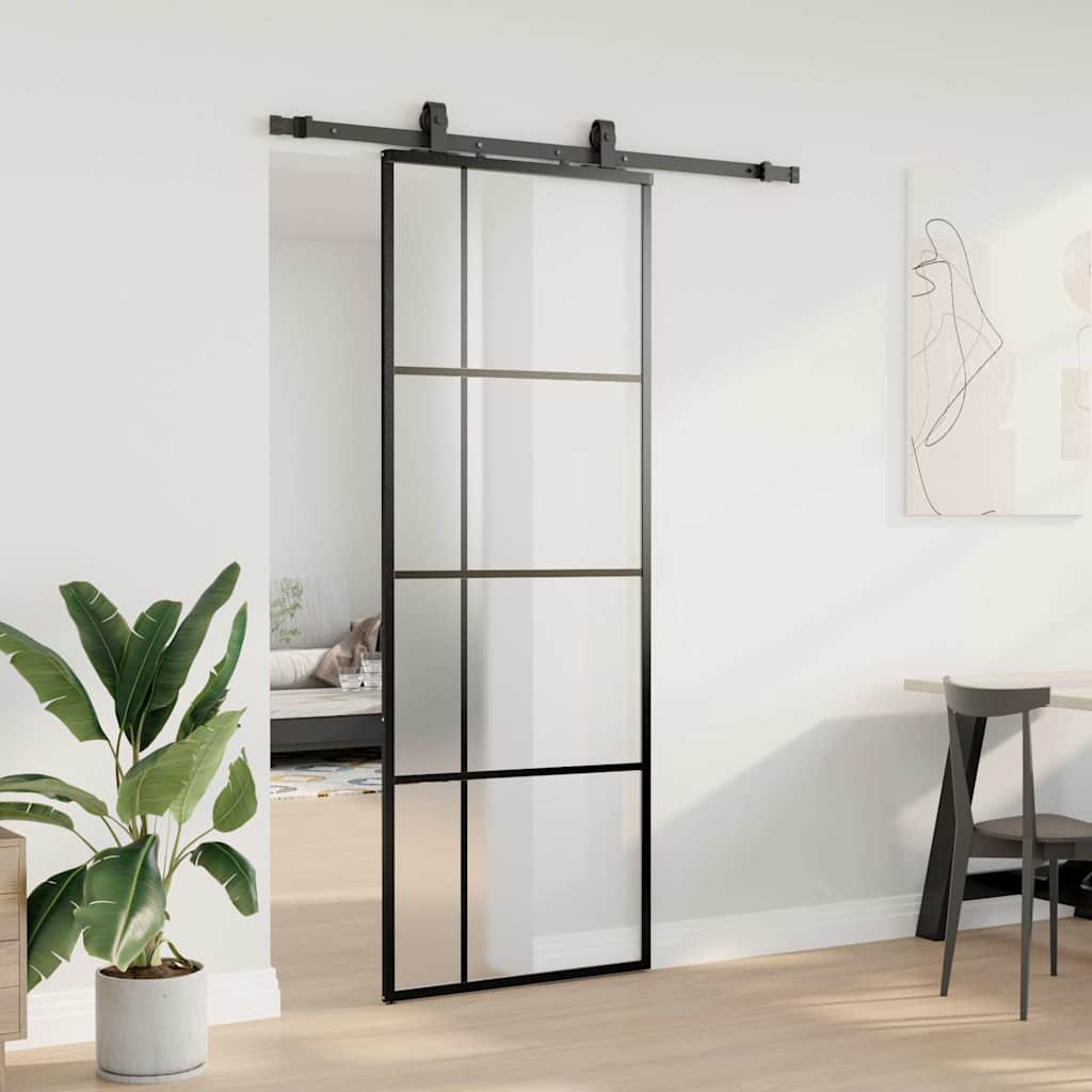 VidaXL porte coulissante avec jeu de ferrures 76x205 cm verre ESG noir