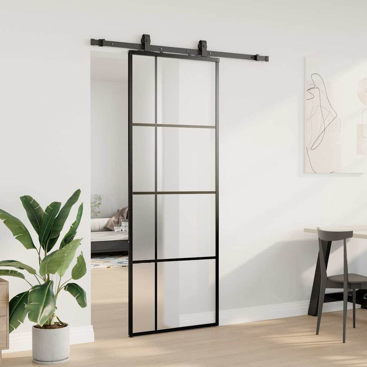 VidaXL porte coulissante avec jeu de ferrures 76x205 cm verre ESG noir