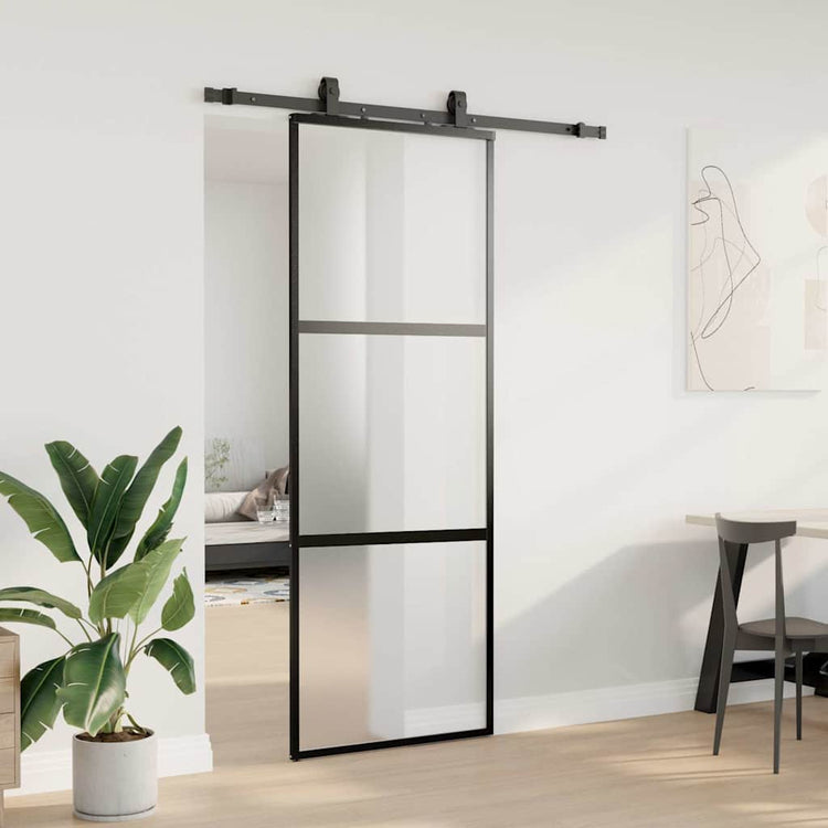 VidaXL porte coulissante avec ferrures 76x205 cm verre trempé noir