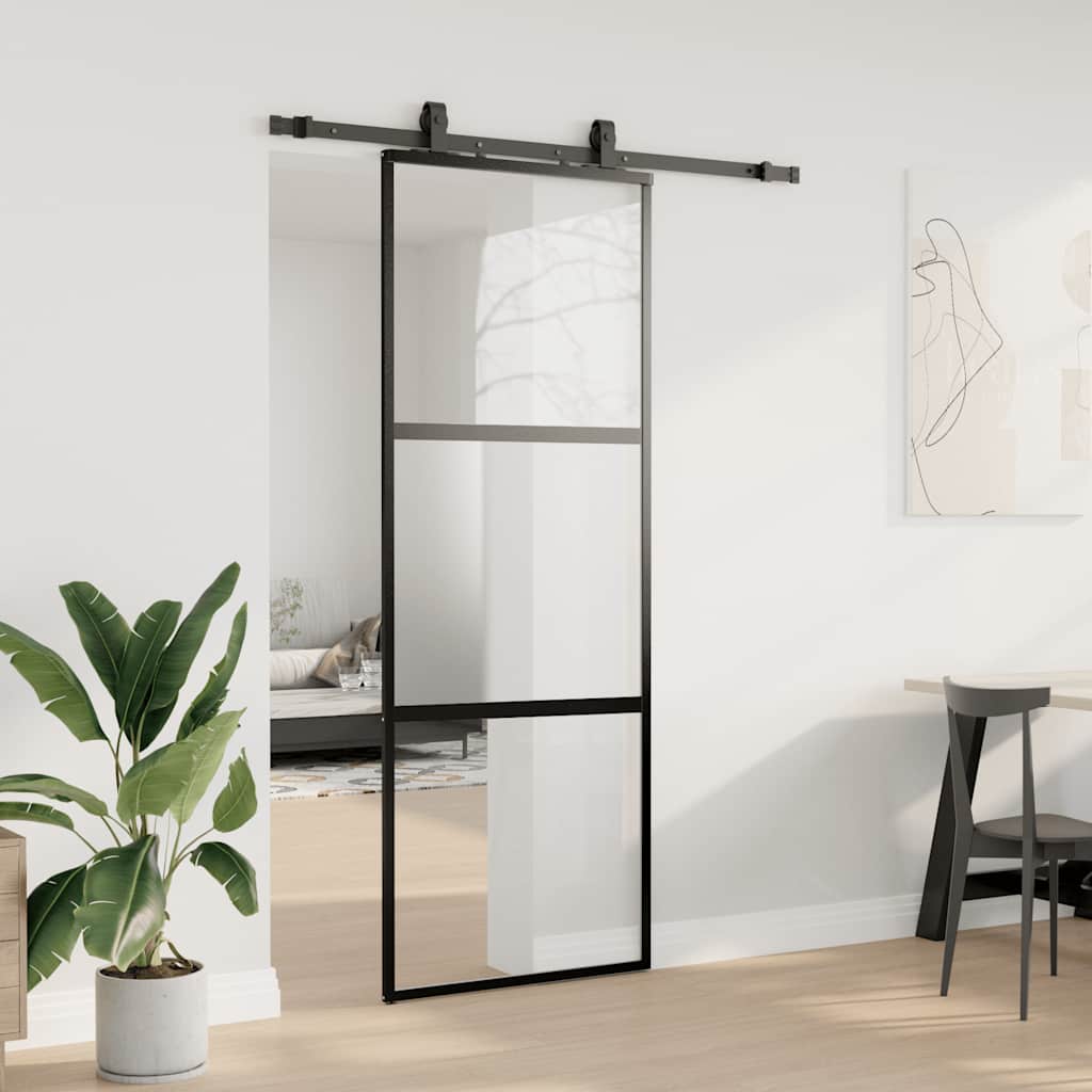 VidaXL porte coulissante avec ferrures 76x205 cm verre trempé noir