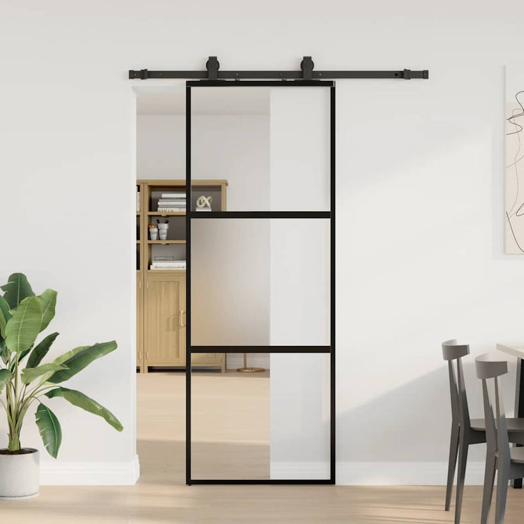 VidaXL porte coulissante avec ferrures 76x205 cm verre trempé noir