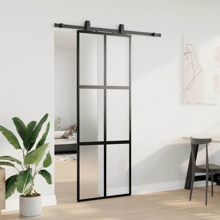 VidaXL porte coulissante avec ferrures 76x205 cm verre trempé noir