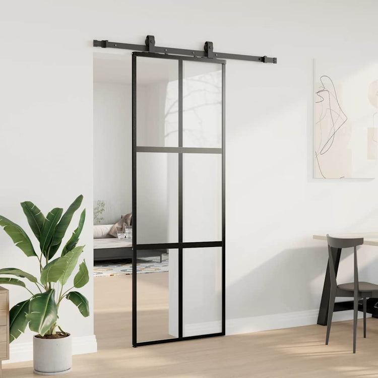 VidaXL porte coulissante avec ferrures 76x205 cm verre trempé noir