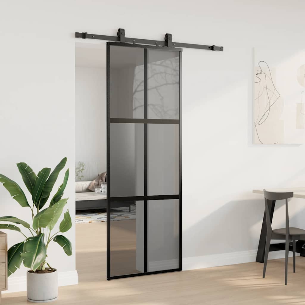 VidaXL porte coulissante avec ferrures 76x205 cm verre trempé noir