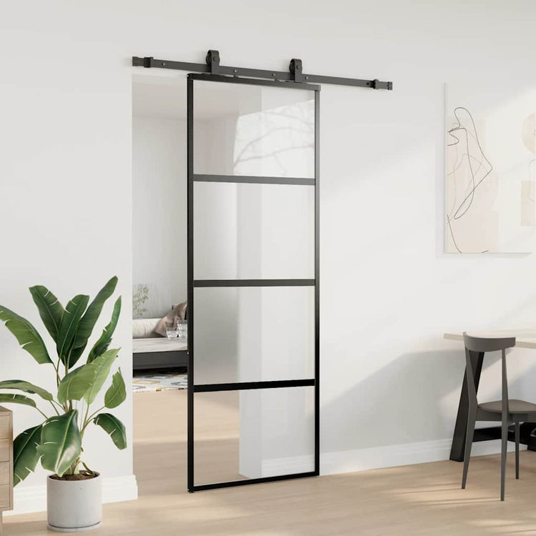 VidaXL porte coulissante avec ferrures 76x205 cm verre trempé noir