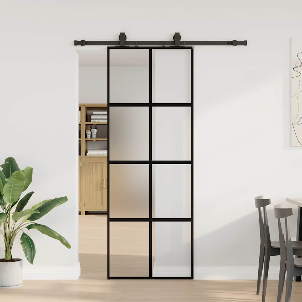 VidaXL porte coulissante avec ferrures 76x205 cm verre trempé noir
