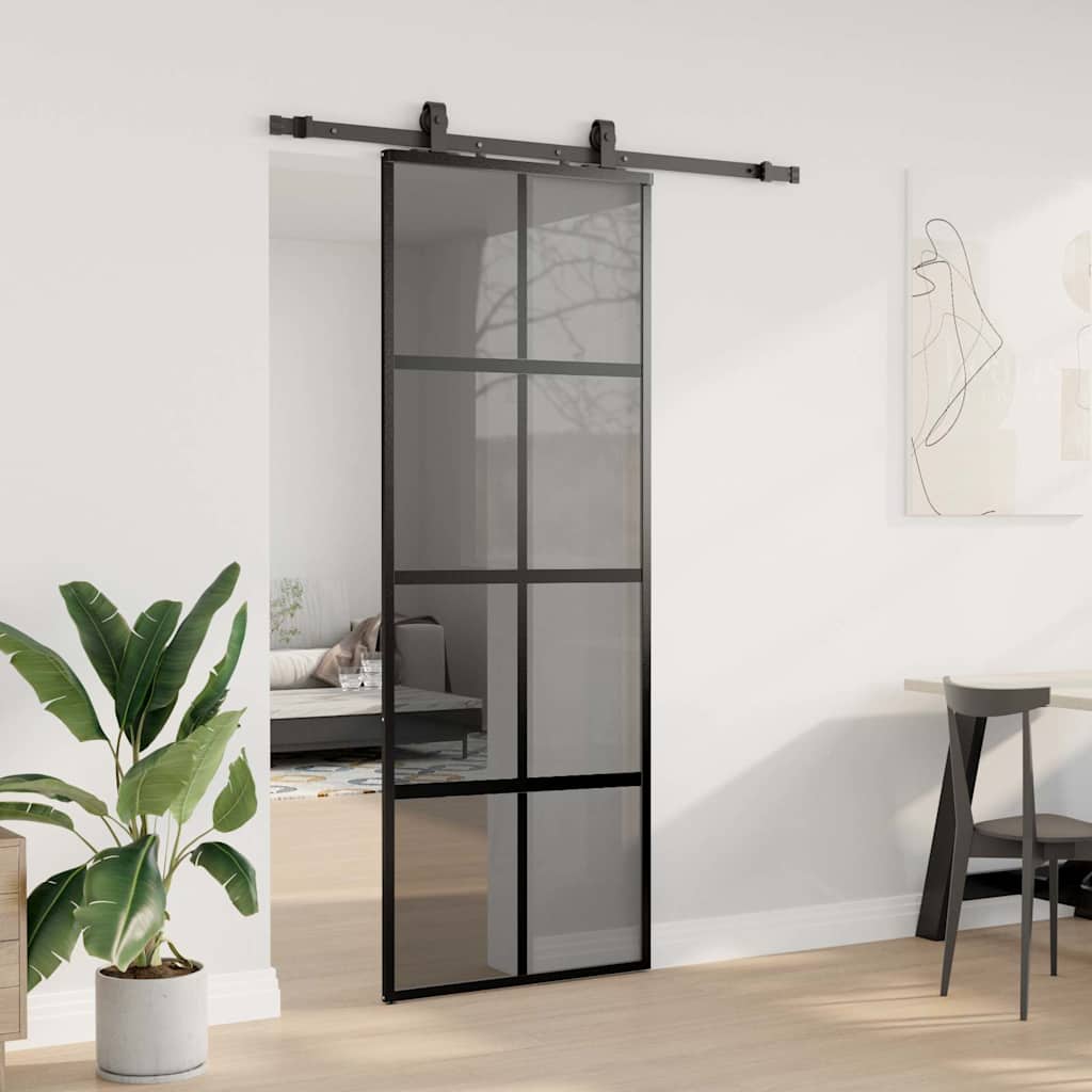 VidaXL porte coulissante avec ferrures 76x205 cm verre trempé noir