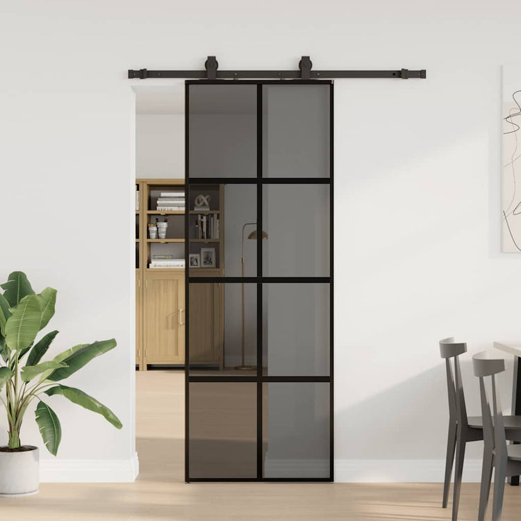 VidaXL porte coulissante avec ferrures 76x205 cm verre trempé noir