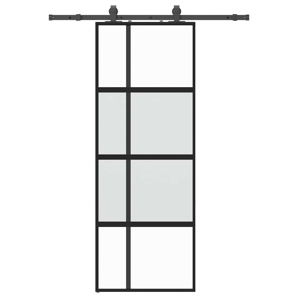 VidaXL porte coulissante avec ferrures 76x205 cm verre trempé noir
