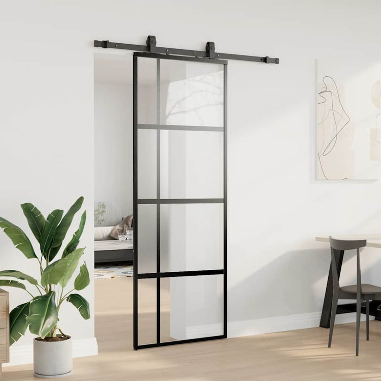 VidaXL porte coulissante avec ferrures 76x205 cm verre trempé noir