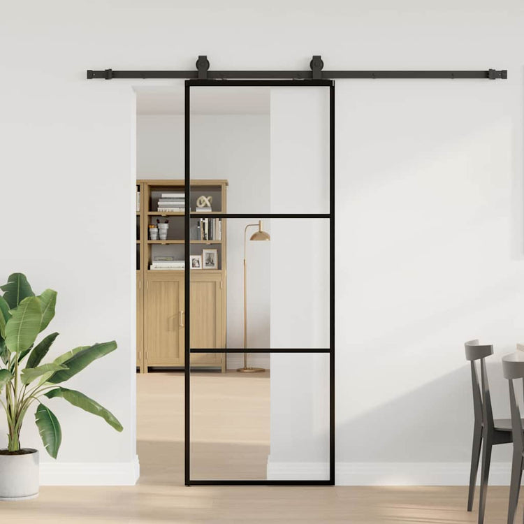VidaXL porte coulissante avec jeu de ferrures 76x205 cm verre ESG noir