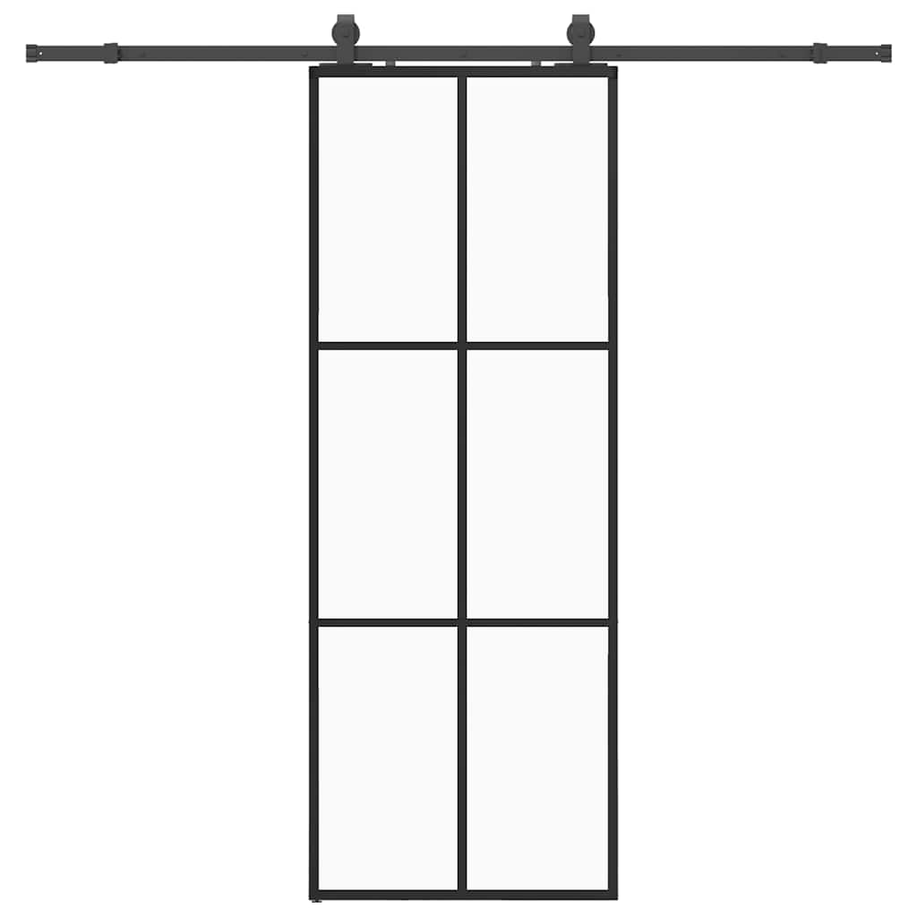 VidaXL porte coulissante avec jeu de ferrures 76x205 cm verre ESG noir