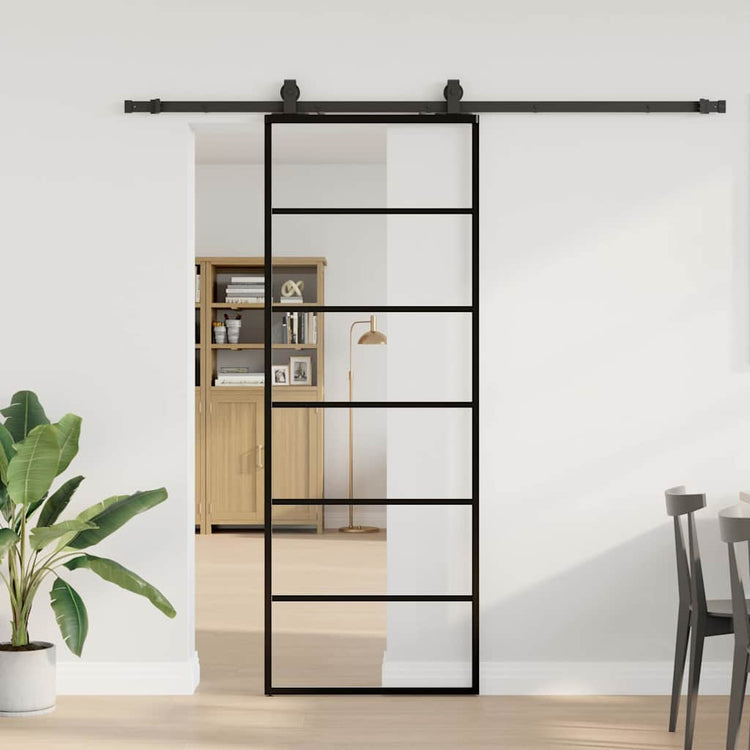 VidaXL porte coulissante avec jeu de ferrures 76x205 cm verre ESG noir
